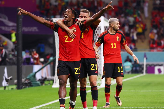 Al Rayyan, Qatar, 23rd November 2022. Michy Batshuayi of Belgium celebrates scoring the first goal during the FIFA World Cup 2022 match at Ahmad bin Ali Stadium, Al Rayyan. Picture credit should read: David Klein / Sportimage