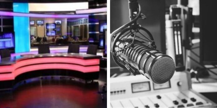 A collage of a TV and Radio Studio