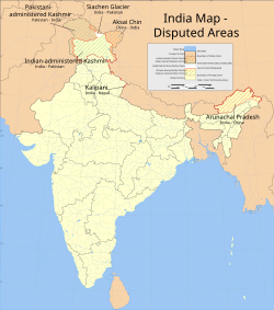 Map showing disputed territories of India