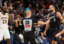 James and Brooks clash in Lakers win over Phoenix