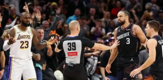 James and Brooks clash in Lakers win over Phoenix