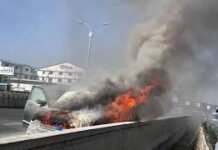A Range Rover burst into flames along the Nairobi Expressway