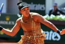 Osaka sparkles in golden French Open outfit